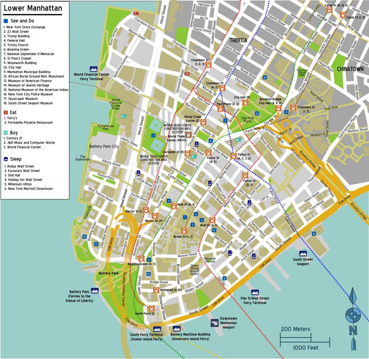 kort over lower Manhattan med gadenavne