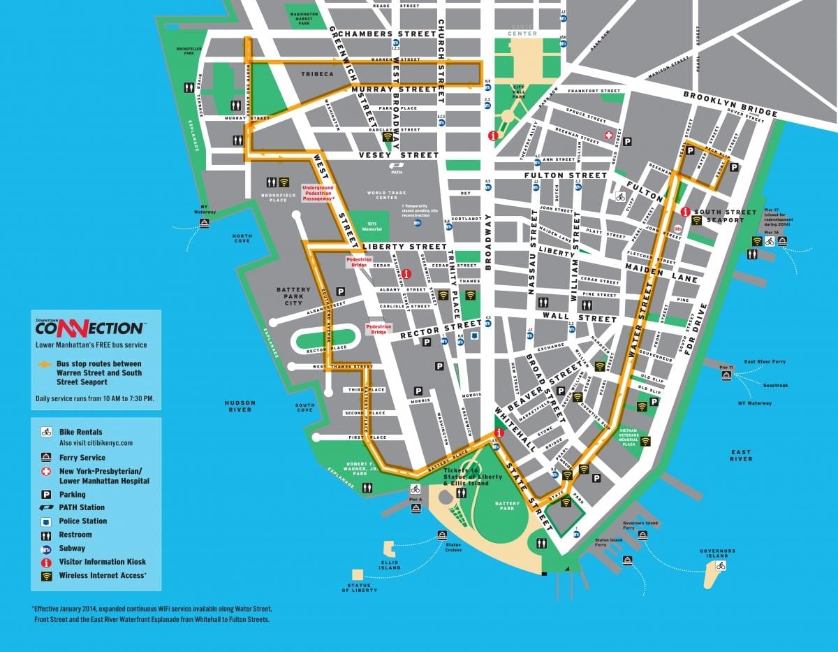 nedre Manhattan walking tour kort