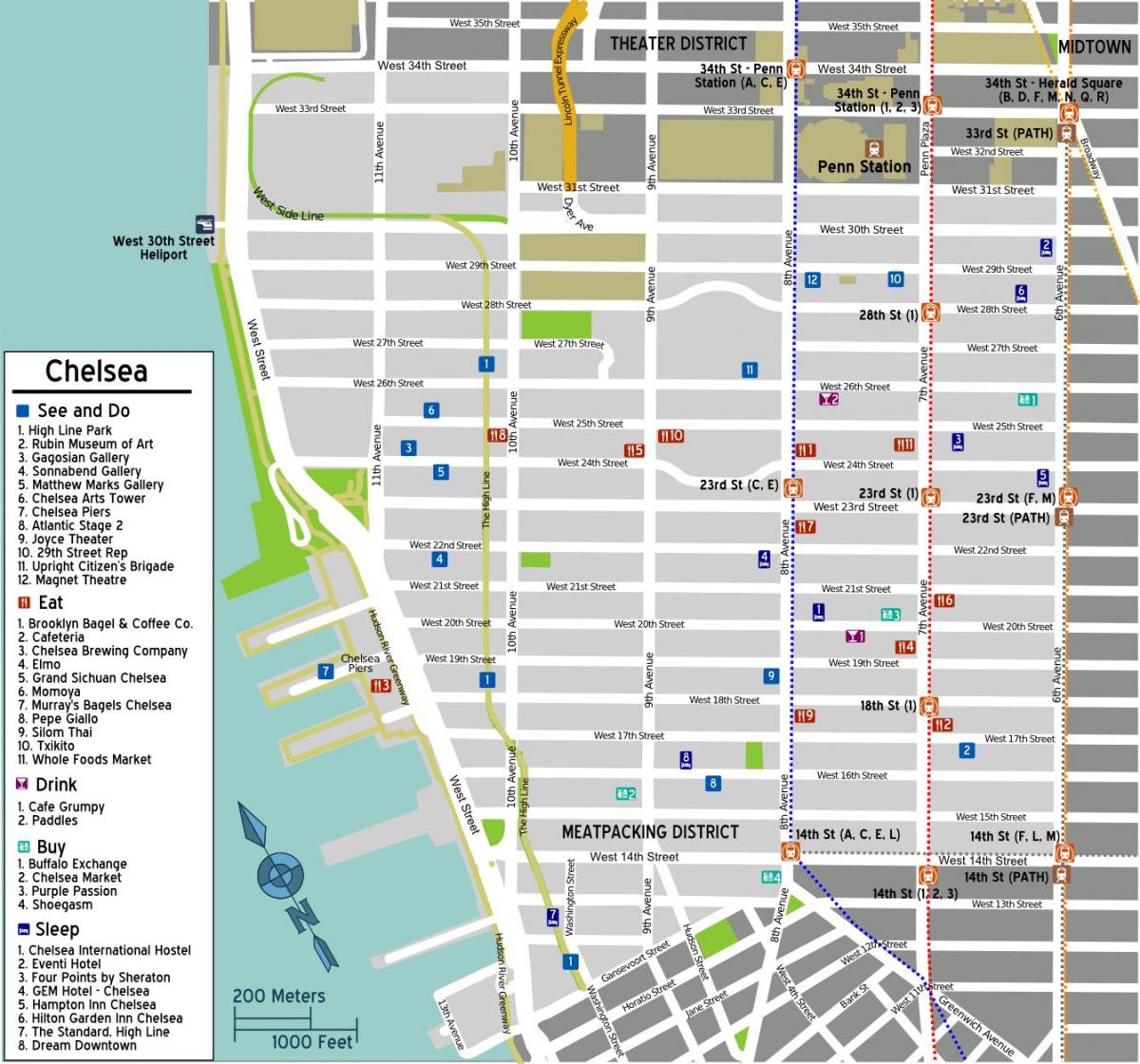 kort over Chelsea på Manhattan
