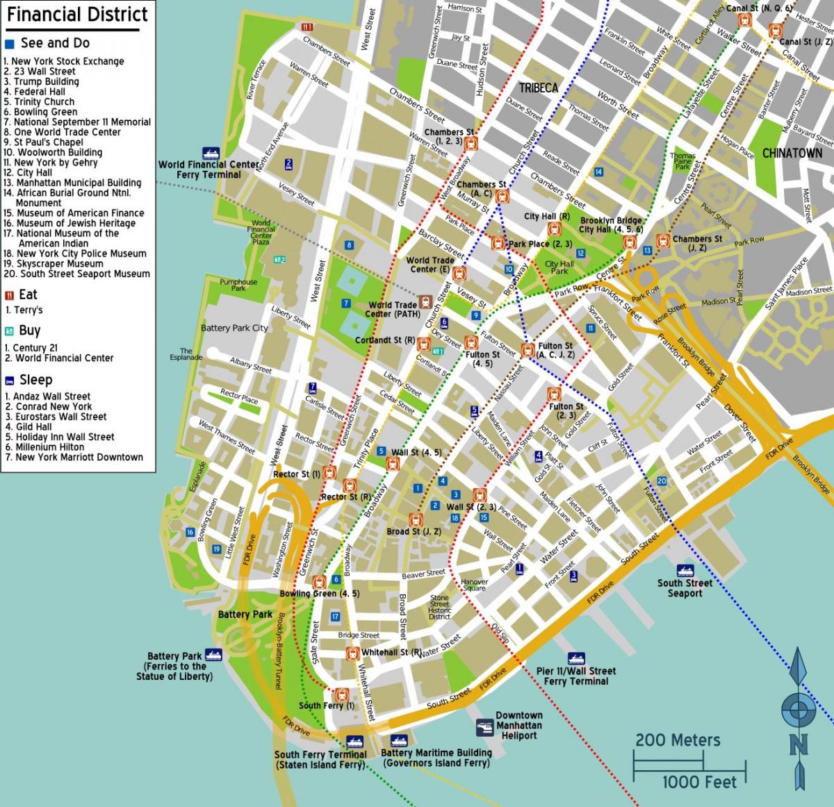 kort over downtown Manhattan ny