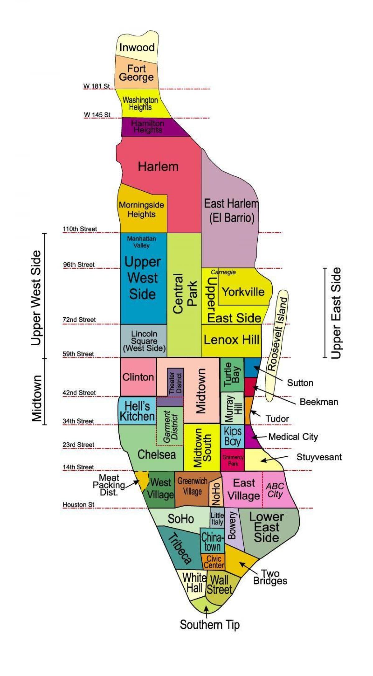 kort over Manhattan bydele