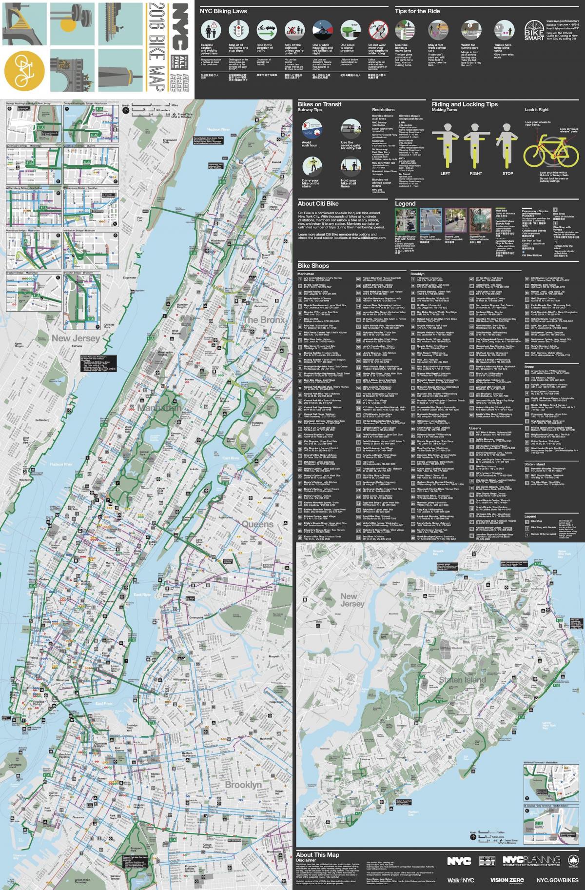 Manhattan cykelsti kort