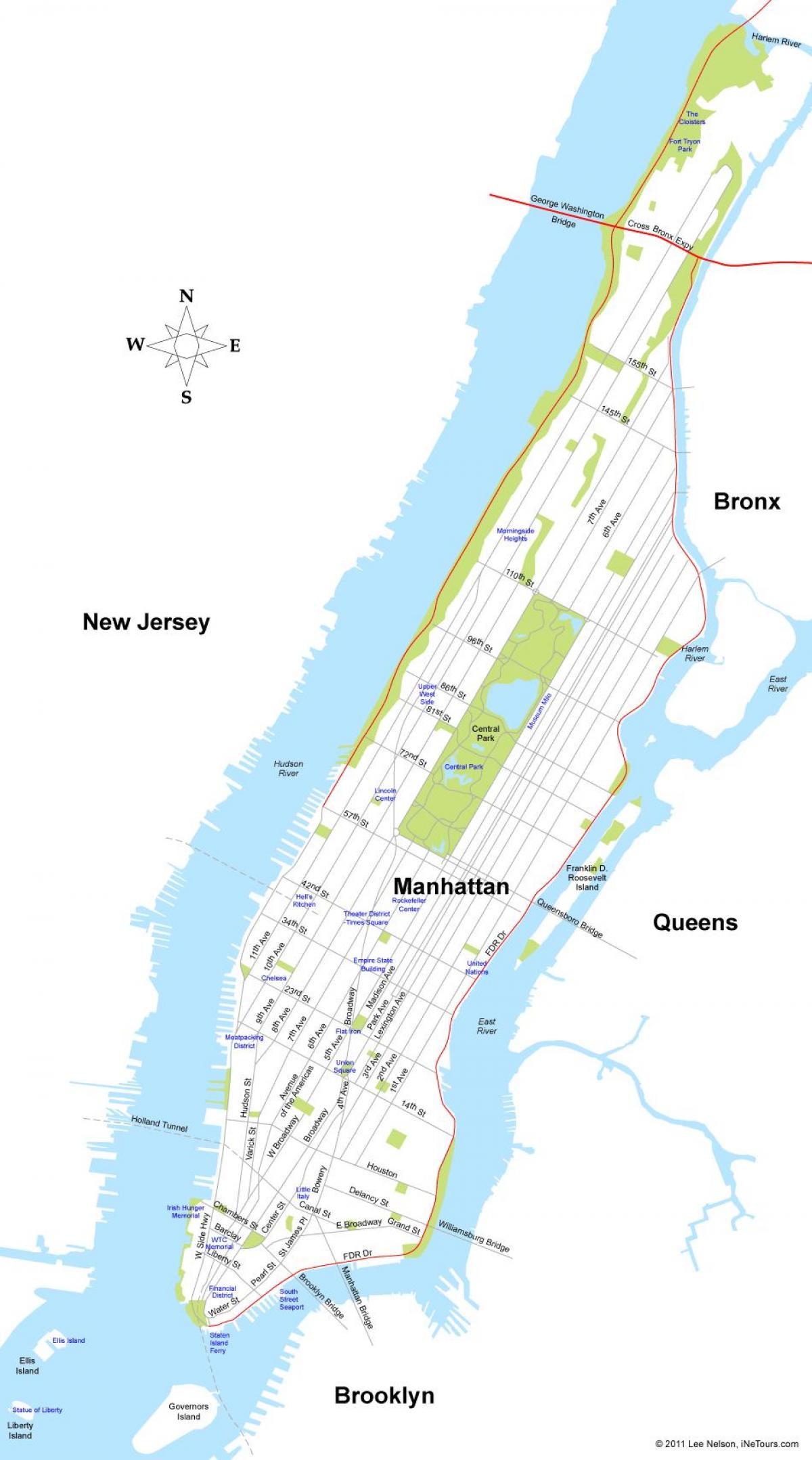 kort over Manhattan island i New York