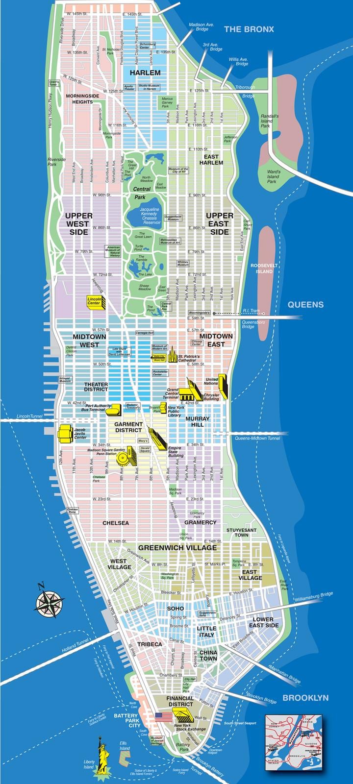 kort Manhattan, New York