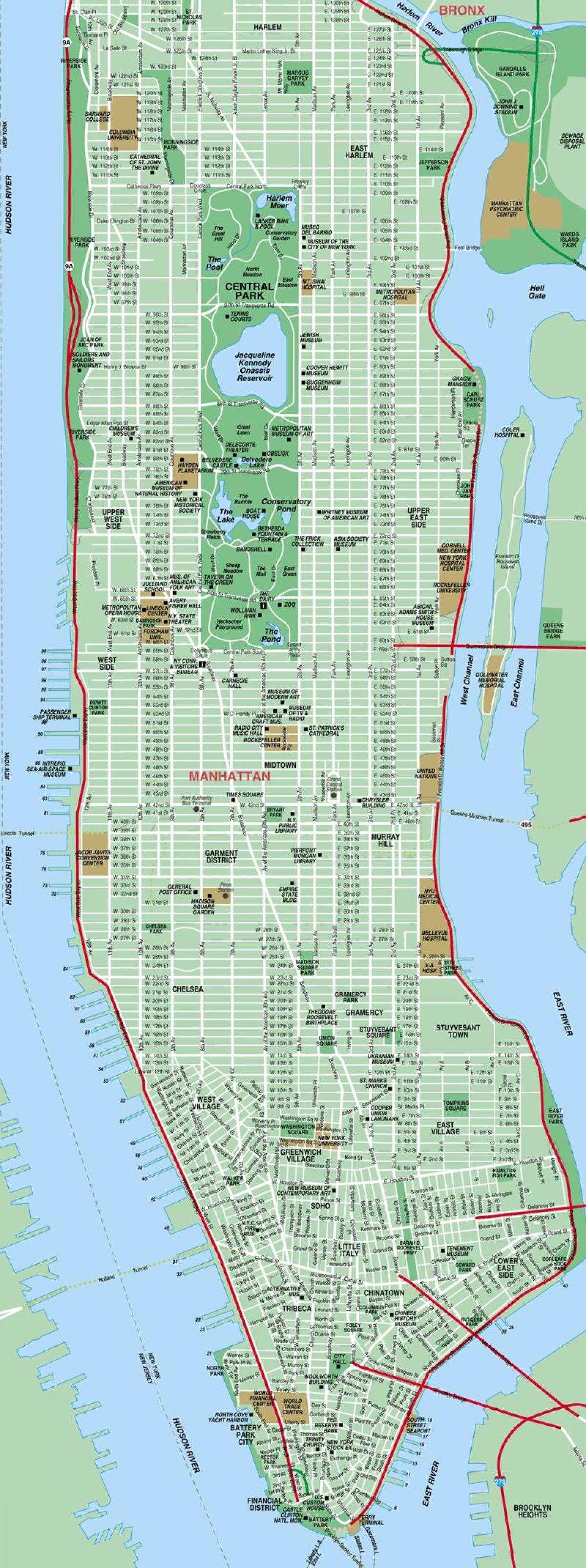 detaljeret kort over Manhattan