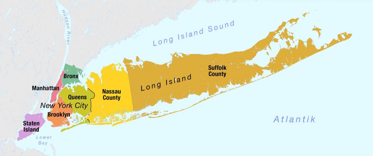 kort over New York-Manhattan og long island