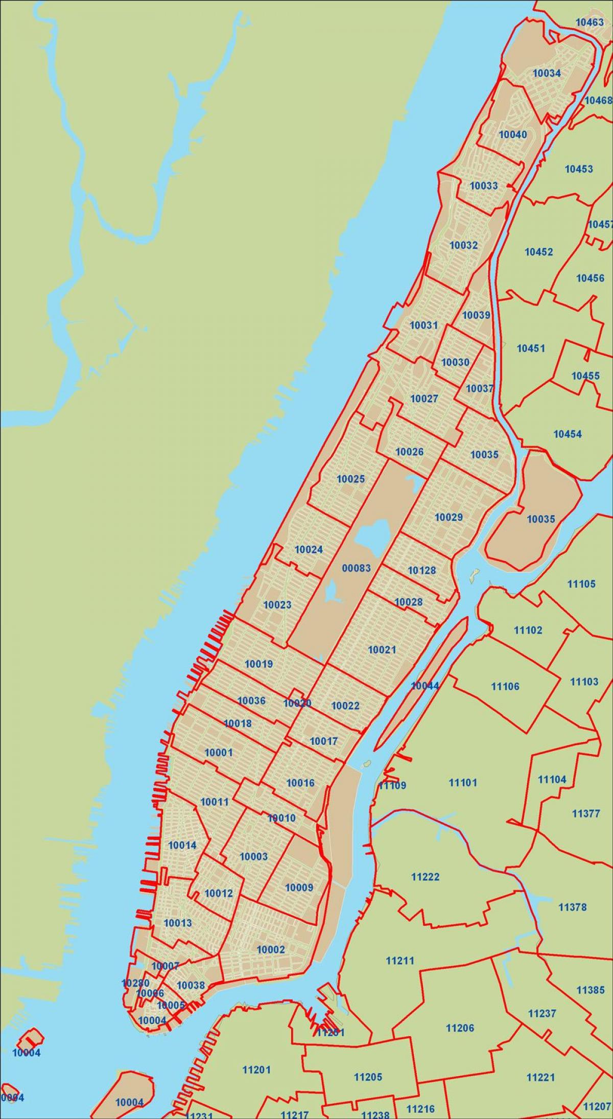 NYC postnummer kort Manhattan