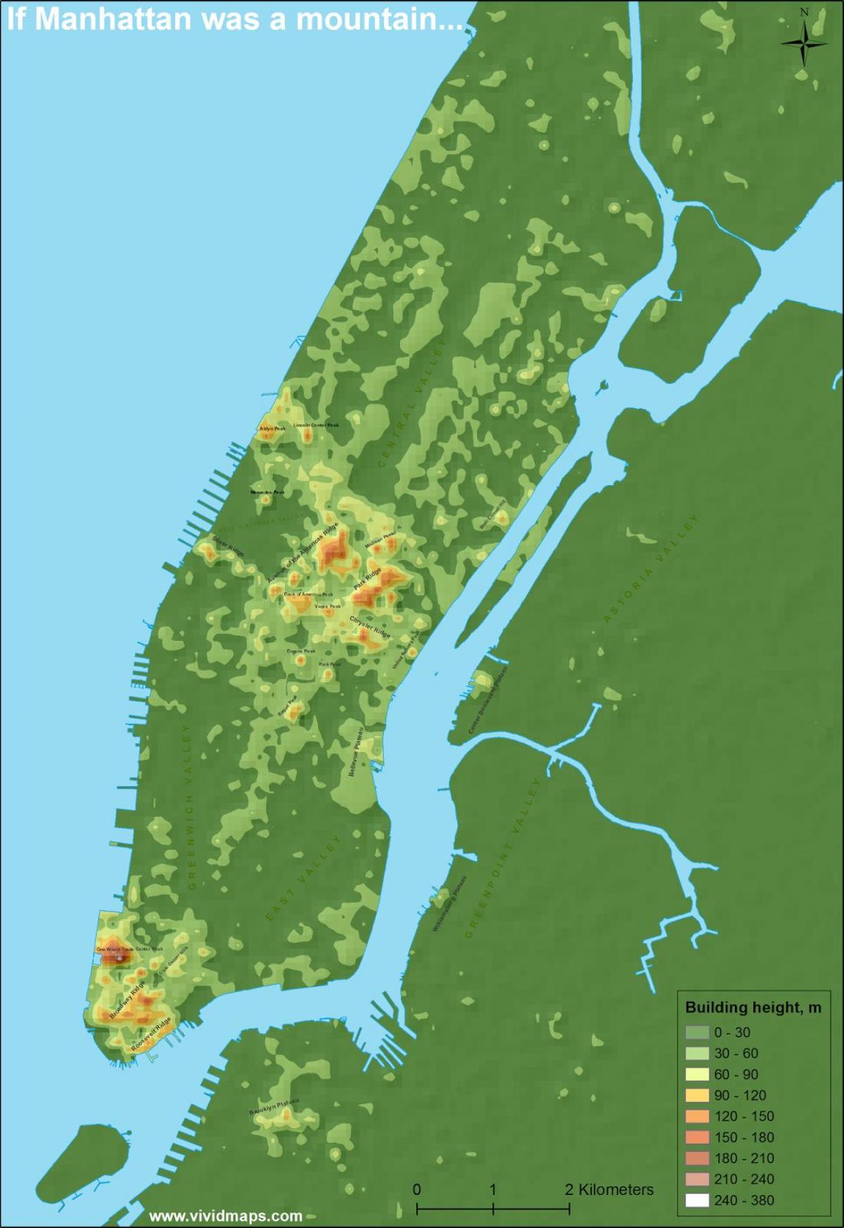 kort over Manhattan topografisk