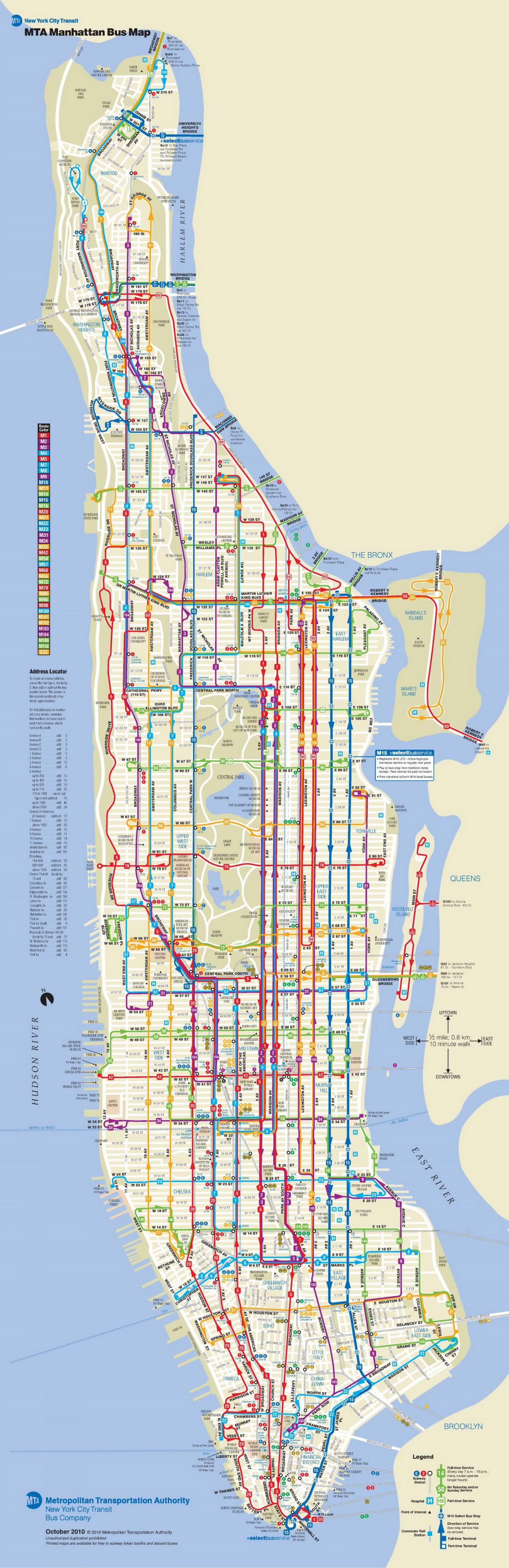 Manhattan bus kort med stop