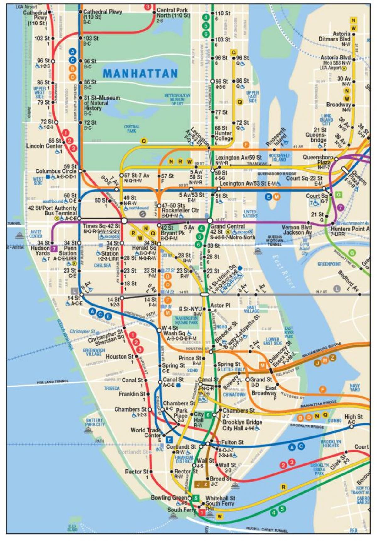 kort over lower Manhattan subway