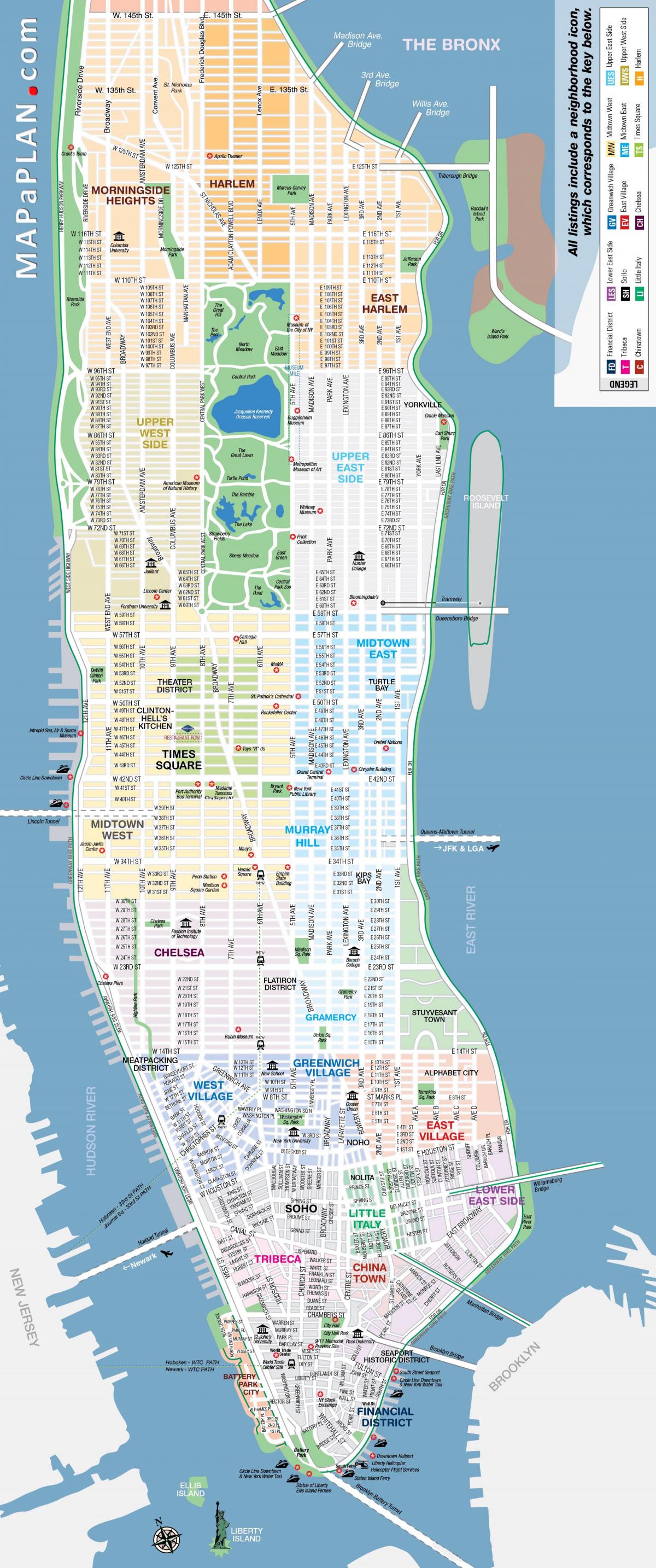 gratis printable kort af Manhattan NYC