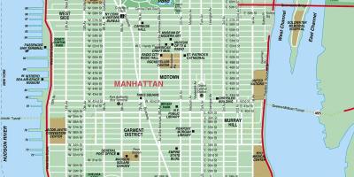 Detaljeret kort over Manhattan