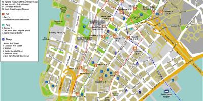Kort over lower Manhattan med gadenavne